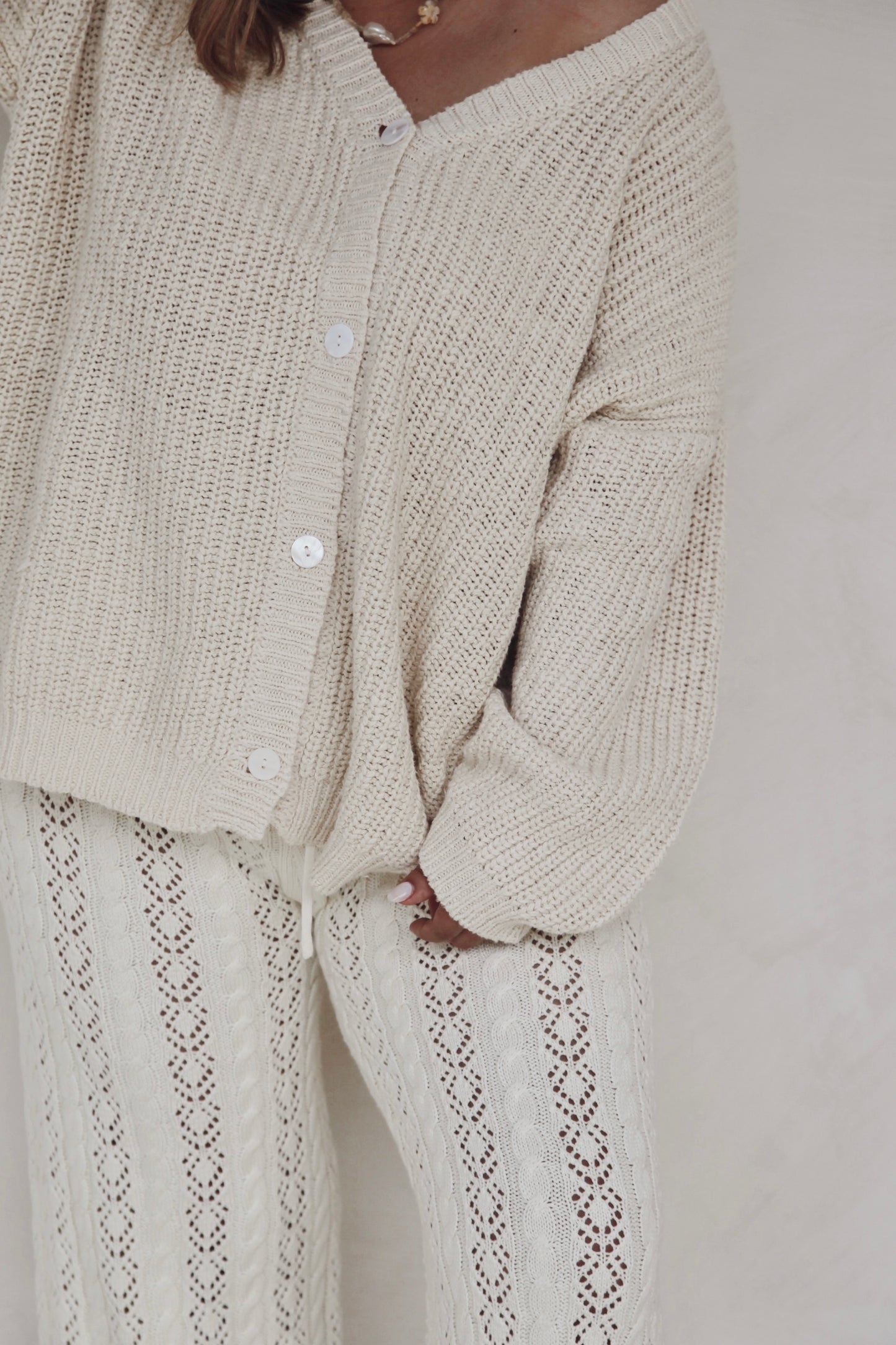 Textured Knit Cardigan | Stone