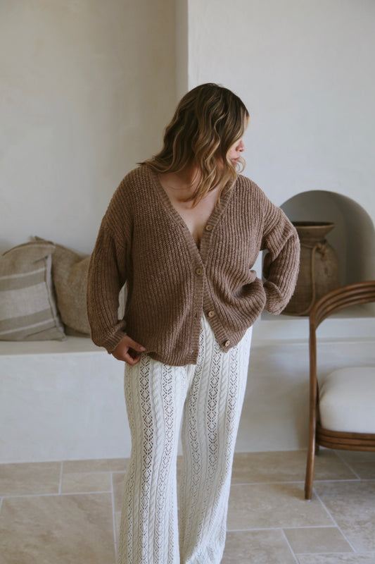 Textured Knit Cardigan | Chocolate