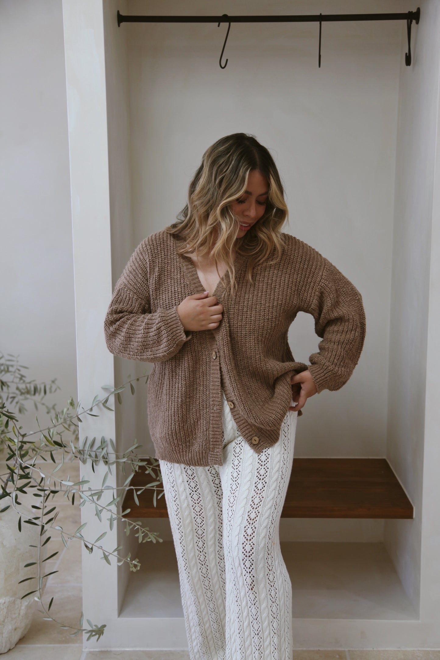 Textured Knit Cardigan | Chocolate