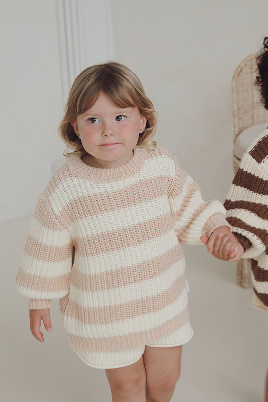 Striped Chunky Knit Jumper | Apricot