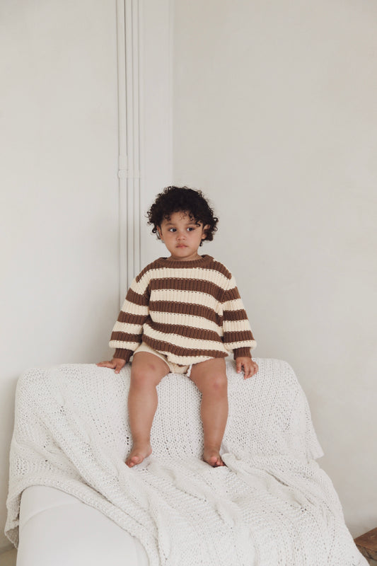 Striped Chunky Knit Jumper | Chocolate