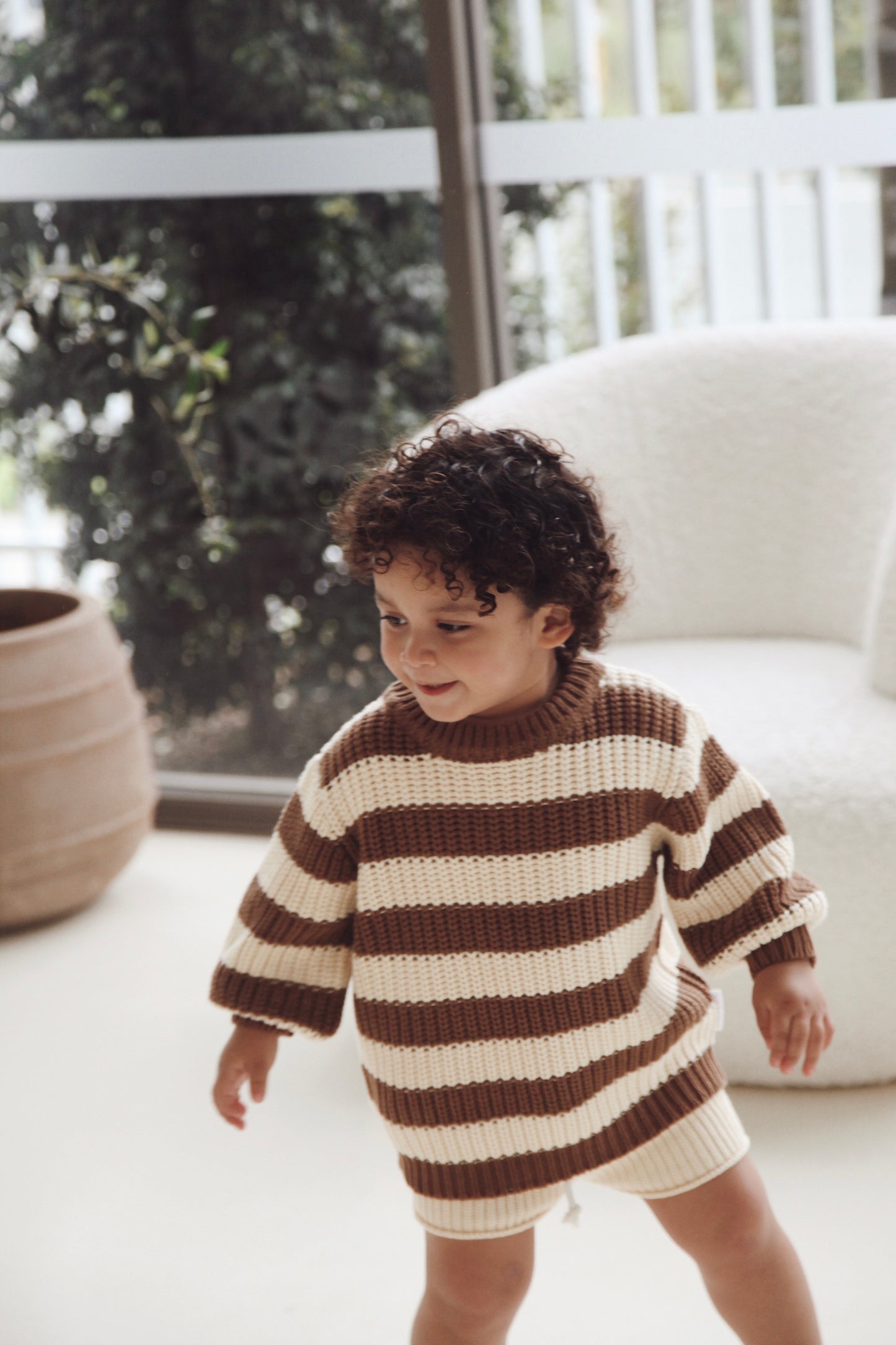 Striped Chunky Knit Jumper | Chocolate