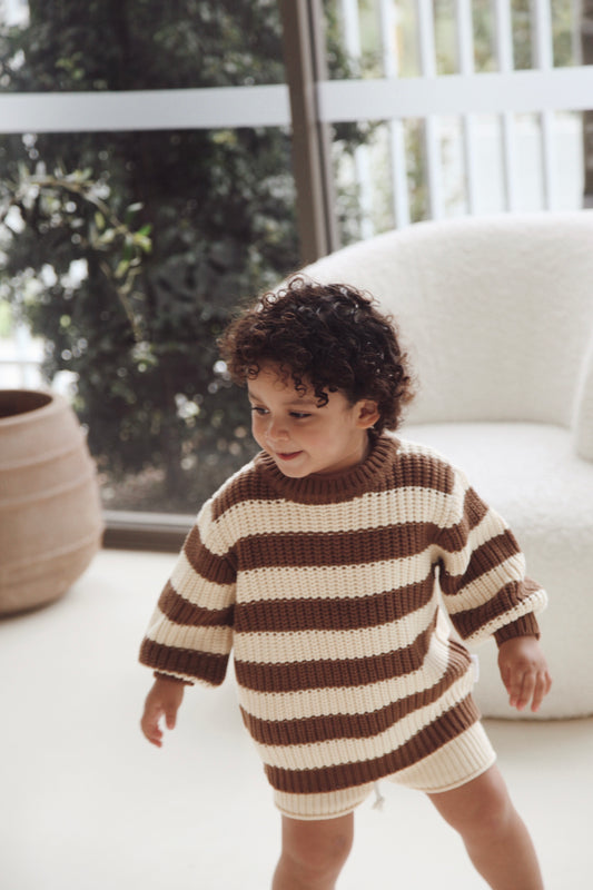 Striped Chunky Knit Jumper | Chocolate