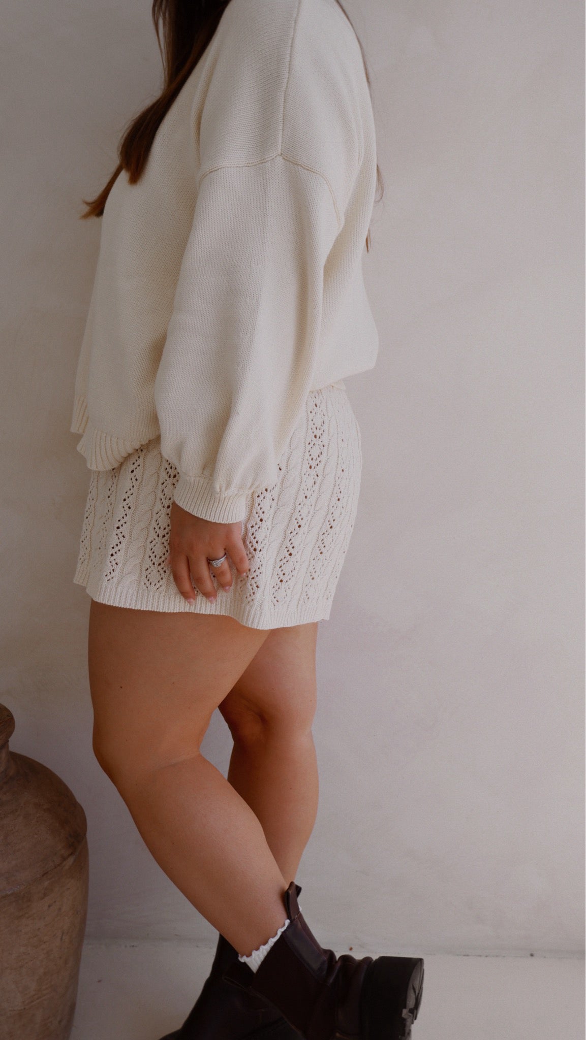 Womens Cable Knit Shorts | Ivory