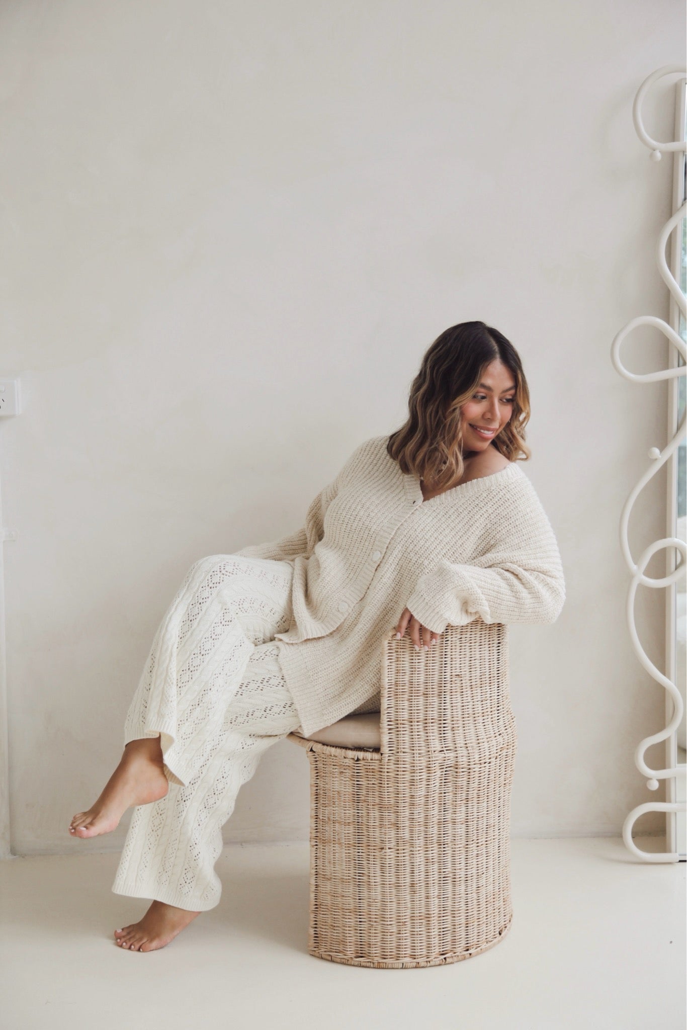 Womens Cable Knit Pant | Ivory